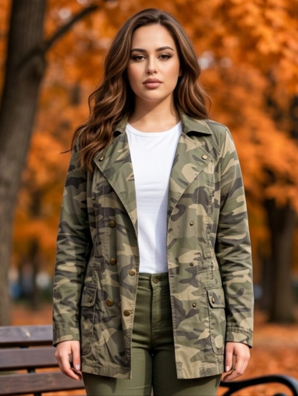 Lane Bryant Olive Camo Lightweight Utility Jacket